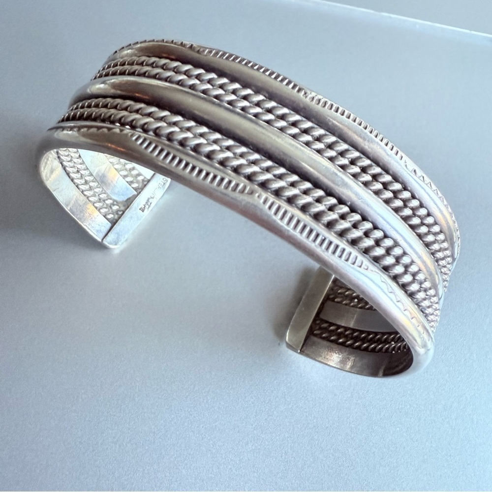TAHE Native American Sterling Silver Rope Cable Cuff Wide Bracelet Vinta…